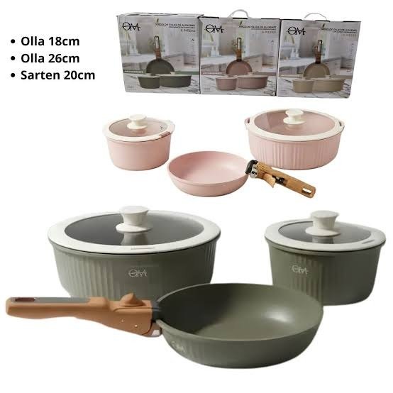 juego de olla mango desmontable 6 piezas